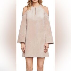 BCBGMAXAZRIA Bare Pink Laguna Faux Suede Bell Sleeve Midi Cold Shoulder NWT Sm